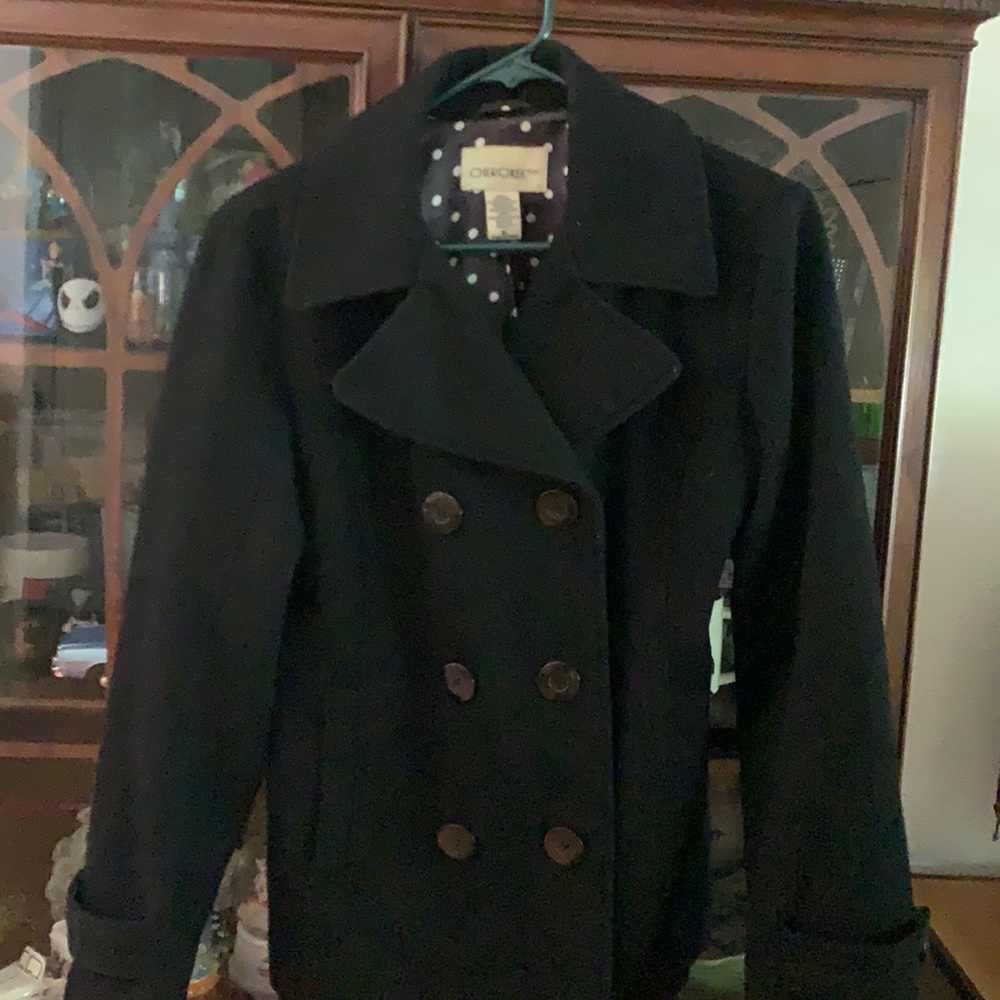 Pea coat black classic 69%wool pockets size xlarge